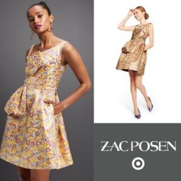 Zac Posen for Target Dresses & Skirts - Zac Posen Target Floral Brocade Mini Dress Gold Size 5 Sleeveless Party Cocktail